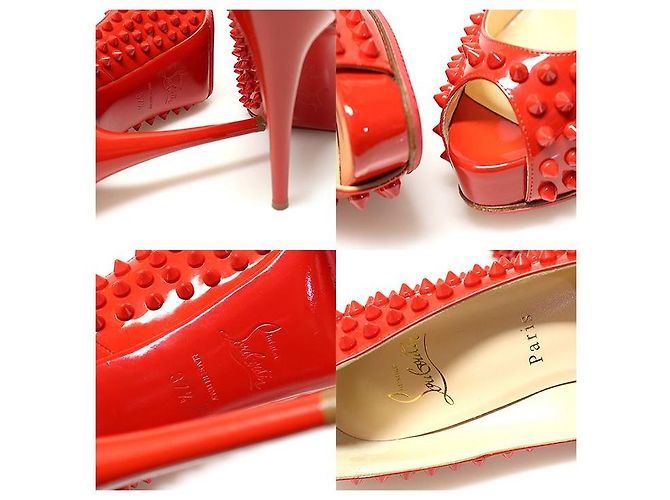 Christian Louboutin Scarpe Vendome con punta aperta e borchie per donna in vernice rossa Rosso - vista 7