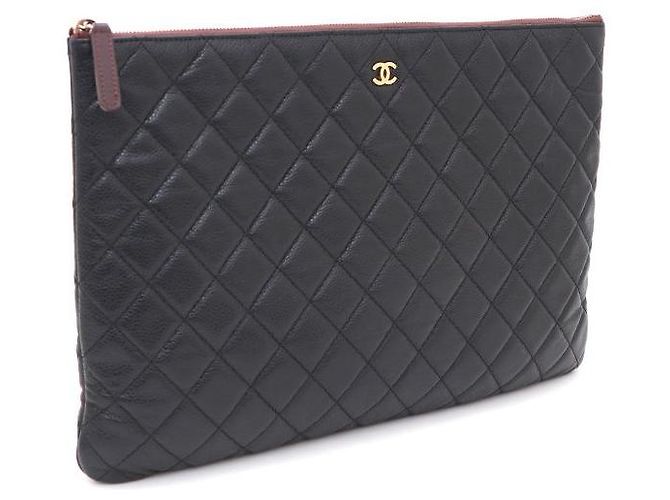 Chanel Clutch Black Caviar Gold CC Classic Large Nero - vista 2