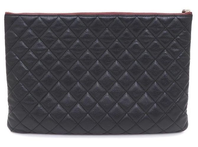 Chanel Clutch Black Caviar Gold CC Classic Large Nero - vista 3