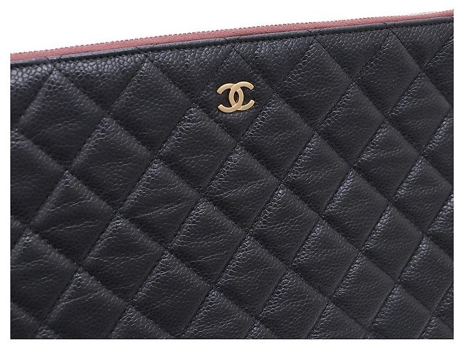 Chanel Clutch Black Caviar Gold CC Classic Large Nero - vista 6