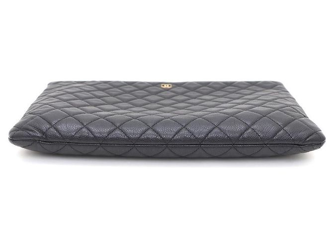 Chanel Clutch Black Caviar Gold CC Classic Large Nero - vista 8