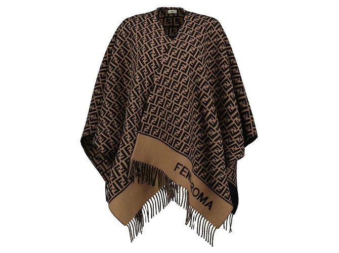 Fendi FF Logo Damen-Poncho aus Wolle und Kaschmir Braun - Ansicht 5
