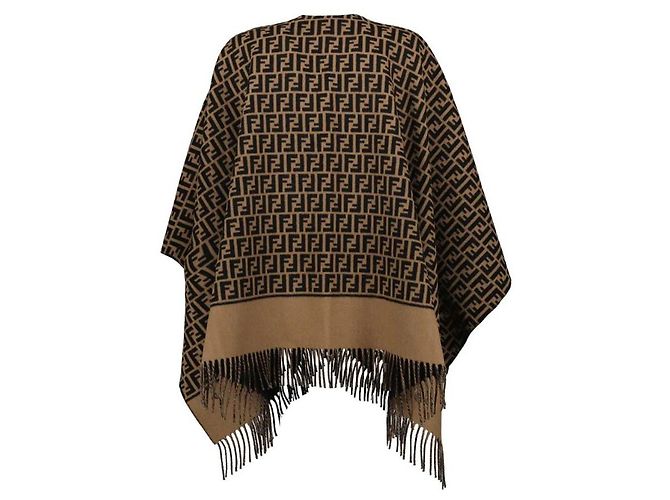 Fendi FF Logo Damen-Poncho aus Wolle und Kaschmir Braun - Ansicht 6