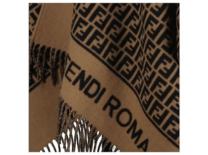 Fendi FF Logo Damen-Poncho aus Wolle und Kaschmir Braun - Ansicht 7