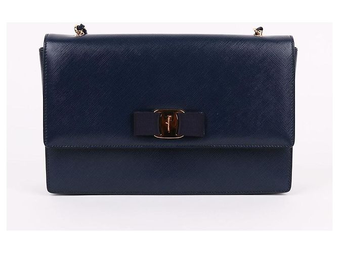 Salvatore Ferragamo Navy Genie Chain Bag with Bow Decoration Blue - view 2