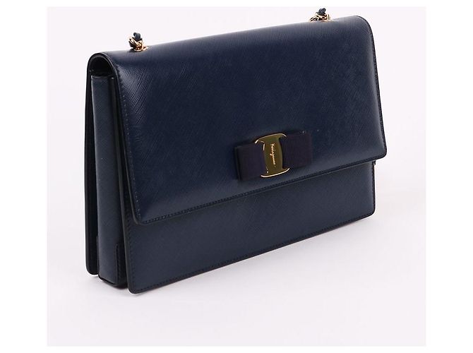 Salvatore Ferragamo Navy Genie Chain Bag with Bow Decoration Blue - view 4
