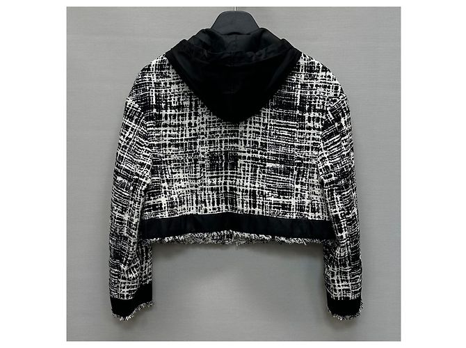 Prada Tweed-Kapuzenjacke mit Dreieckslogo vorne Braun - Ansicht 5