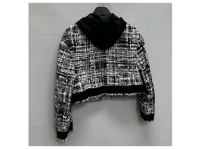 Prada Tweed-Kapuzenjacke mit Dreieckslogo vorne Braun - Ansicht 6