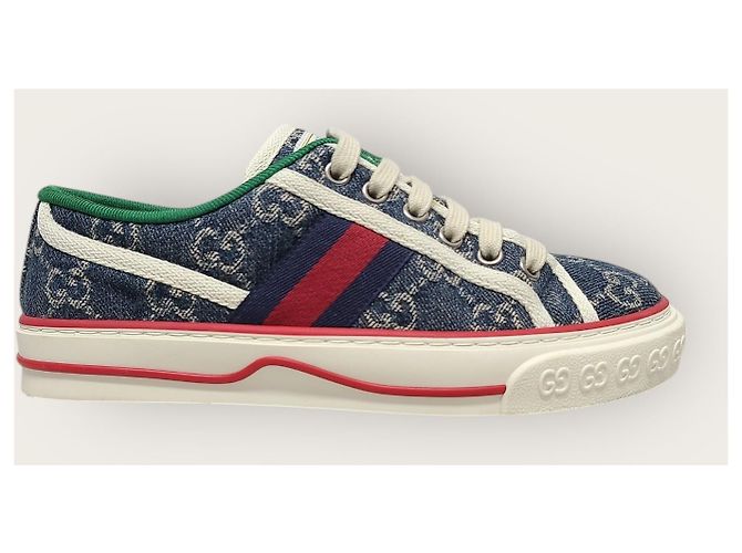 Gucci Denim Blue Three Stripes Tennis Sneaker Blau - Ansicht 2