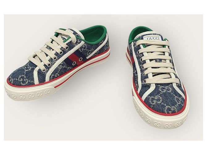 Gucci Denim Blue Three Stripes Tennis Sneaker Blau - Ansicht 3