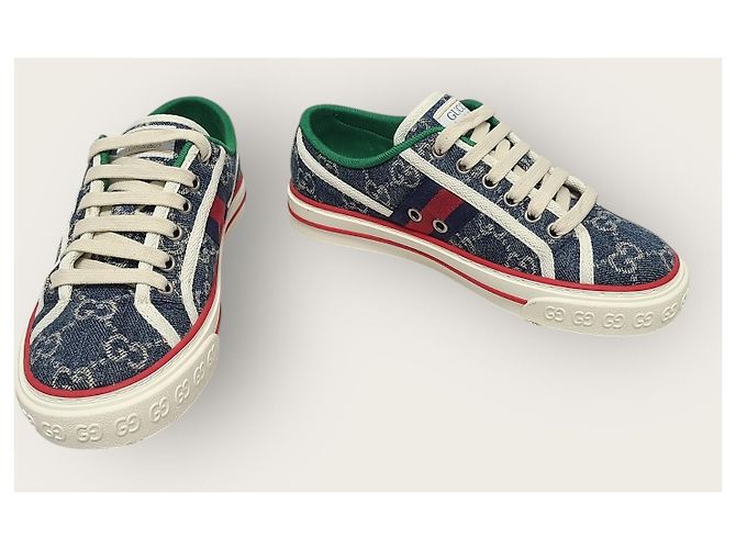 Gucci Denim Blue Three Stripes Tennis Sneaker Blau - Ansicht 4