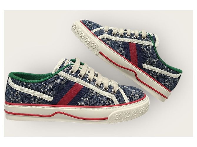 Gucci Denim Blue Three Stripes Tennis Sneaker Blau - Ansicht 5