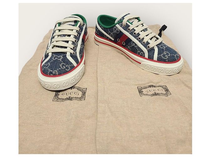 Gucci Denim Blue Three Stripes Tennis Sneaker Blau - Ansicht 8