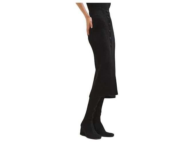 Hermès Falda de punto de cachemira con botones para mujer Noir Negro - vista 2