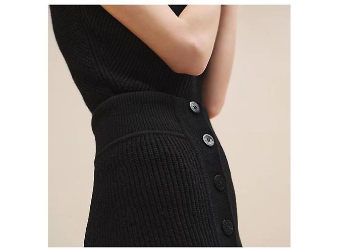 Hermès Falda de punto de cachemira con botones para mujer Noir Negro - vista 4