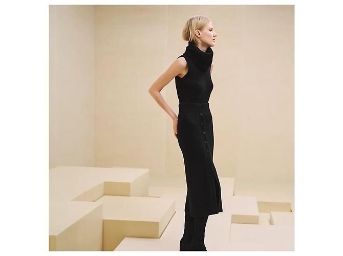 Hermès Falda de punto de cachemira con botones para mujer Noir Negro - vista 5