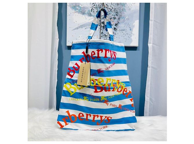 Burberry Baumwolltasche mit hellblauen Streifen - Ansicht 2
