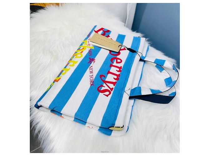 Burberry Baumwolltasche mit hellblauen Streifen - Ansicht 5