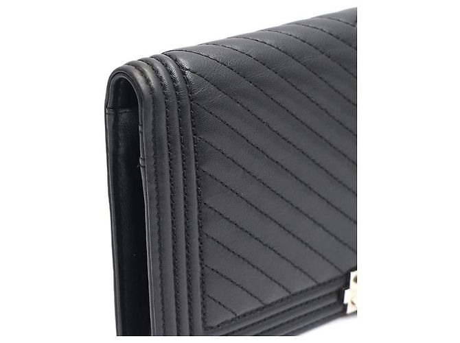 Chanel Cartera larga Boy de piel de cordero con chevron Negro - vista 11