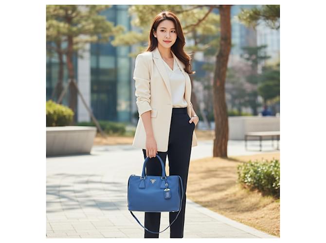 Prada Tote e Borsa a Spalla Vitello Daino Blue - vista 18