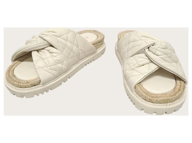Dior Sandalo Slide in agnello bianco cannage twist - vista 3