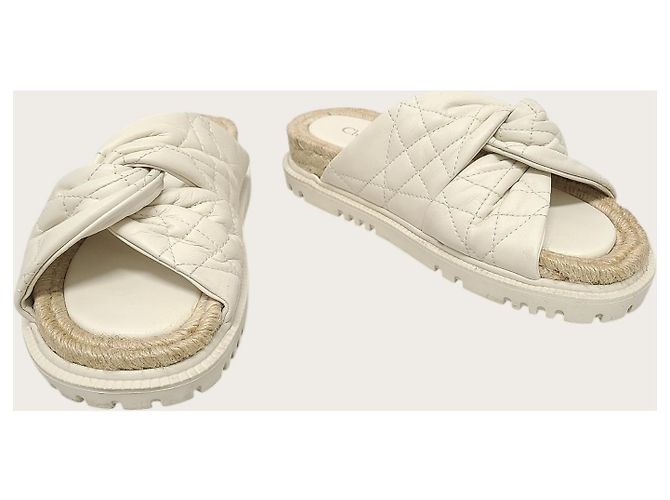 Dior Sandalo Slide in agnello bianco cannage twist - vista 4