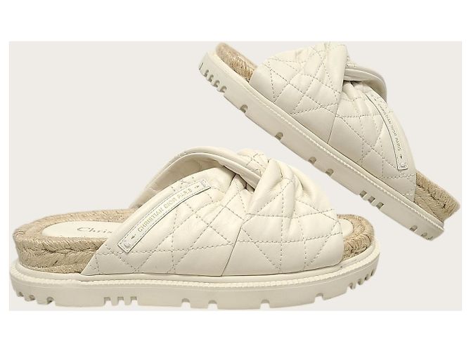 Dior Sandalo Slide in agnello bianco cannage twist - vista 5