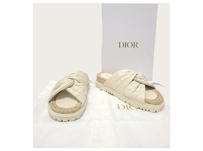 Dior Sandalo Slide in agnello bianco cannage twist - vista 8