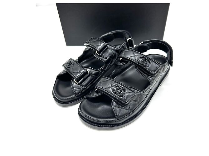 Chanel Sandali con Velcro Black Caviar Nero - vista 3