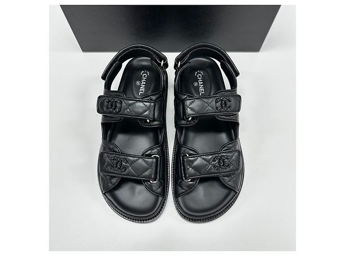 Chanel Sandali con Velcro Black Caviar Nero - vista 4