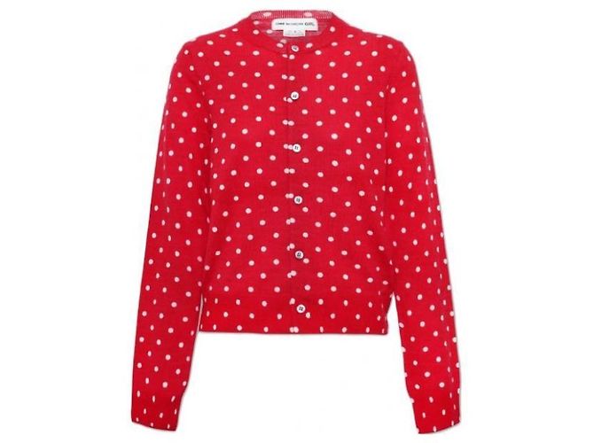 Comme Des Garcons Cardigã de jersey de lã com padrão de bolinhas estampado Vermelho - vista 3