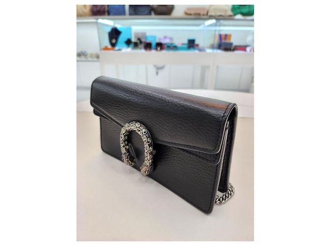 Gucci Mini borsa a tracolla Dionysus in pelle nera con cristalli e catena Nero - vista 12