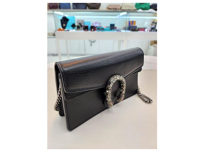 Gucci Mini borsa a tracolla Dionysus in pelle nera con cristalli e catena Nero - vista 13