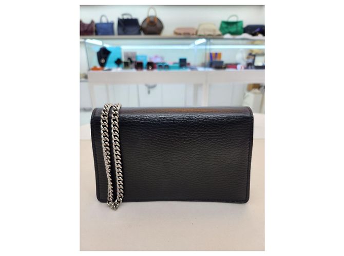 Gucci Mini borsa a tracolla Dionysus in pelle nera con cristalli e catena Nero - vista 14