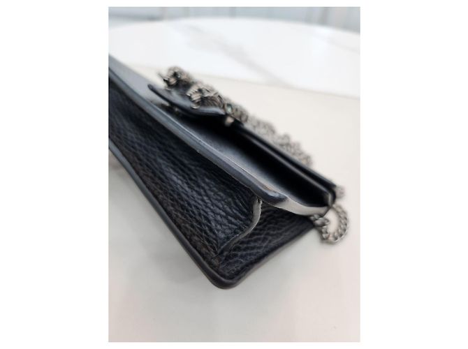 Gucci Mini borsa a tracolla Dionysus in pelle nera con cristalli e catena Nero - vista 16