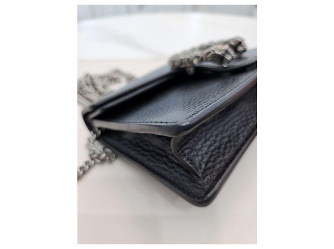 Gucci Mini borsa a tracolla Dionysus in pelle nera con cristalli e catena Nero - vista 17