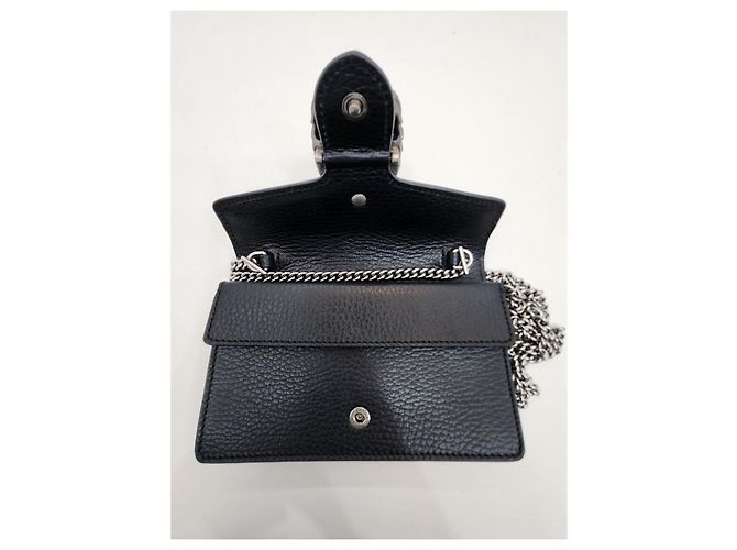 Gucci Mini borsa a tracolla Dionysus in pelle nera con cristalli e catena Nero - vista 18