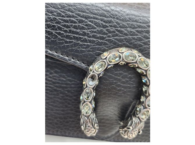 Gucci Mini borsa a tracolla Dionysus in pelle nera con cristalli e catena Nero - vista 20