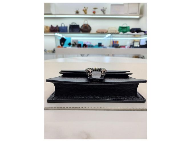 Gucci Mini borsa a tracolla Dionysus in pelle nera con cristalli e catena Nero - vista 7