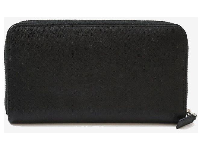Prada Saffiano Leder Reißverschluss-Langgeldbörse Schwarz - Ansicht 3