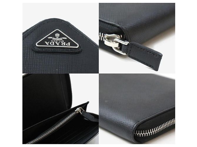 Prada Saffiano Leder Reißverschluss-Langgeldbörse Schwarz - Ansicht 7