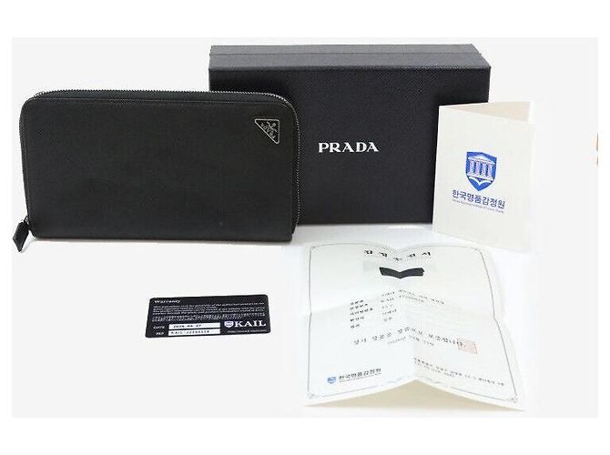 Prada Saffiano Leder Reißverschluss-Langgeldbörse Schwarz - Ansicht 8