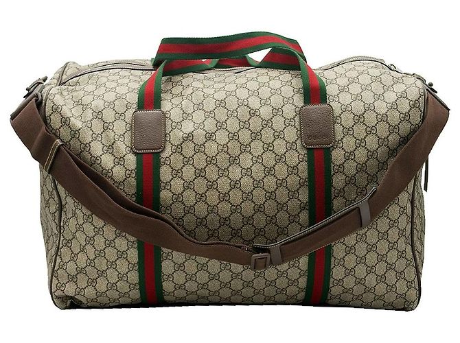 Gucci Borsa Duffle Large Beige Soft GG Supreme Web Marrone - vista 2