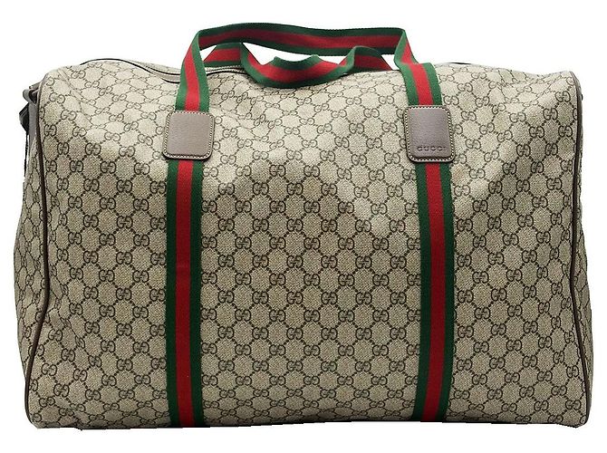 Gucci Borsa Duffle Large Beige Soft GG Supreme Web Marrone - vista 5
