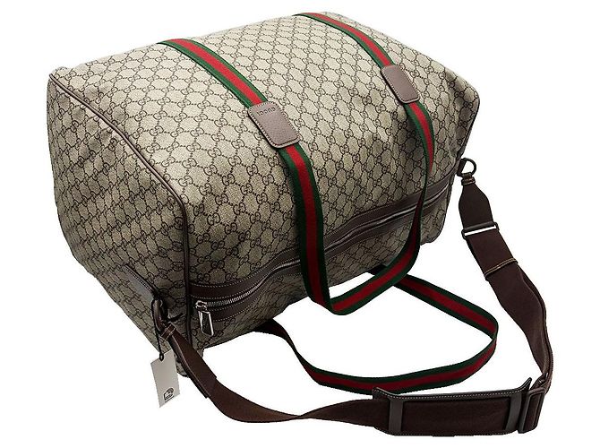 Gucci Borsa Duffle Large Beige Soft GG Supreme Web Marrone - vista 6