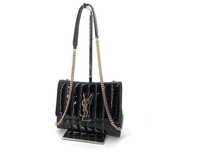 Saint Laurent Portafoglio con catena in vernice nera e catena dorata Nero - vista 2