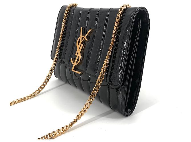 Saint Laurent Portafoglio con catena in vernice nera e catena dorata Nero - vista 5