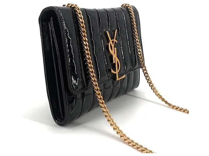 Saint Laurent Portafoglio con catena in vernice nera e catena dorata Nero - vista 6