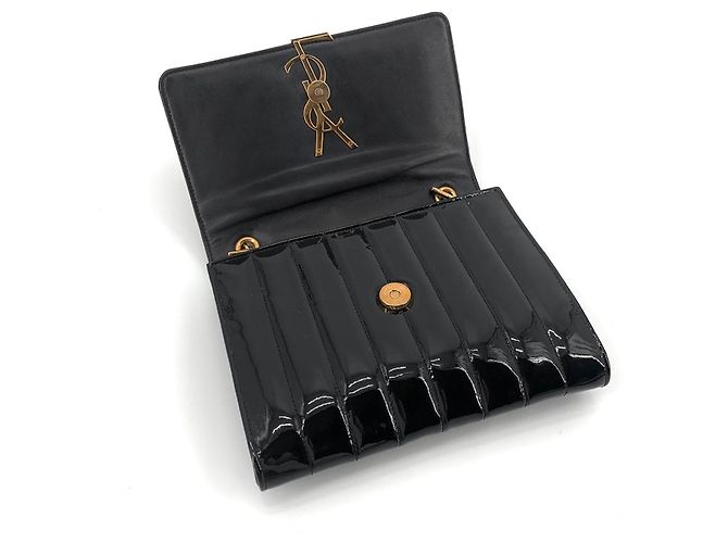 Saint Laurent Portafoglio con catena in vernice nera e catena dorata Nero - vista 7