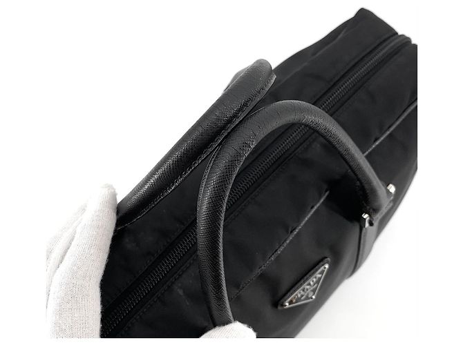 Prada Valigetta Tote in Re-Nylon Saffiano Nero - vista 7